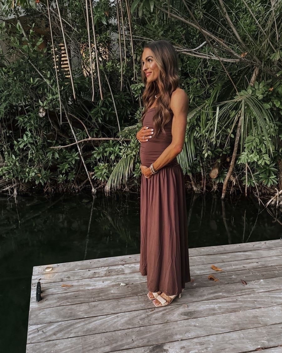 one of my fave bump friendly dresses is on major sale! 🤎 not a maternity dress, but still works with a bump! 

#LTKSaleAlert #LTKBump