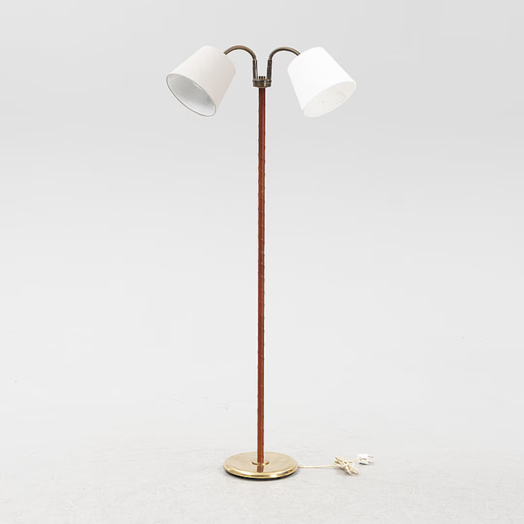 20th C. Leather and Brass Floor Lamp With Two Shades - Etsy | Etsy (US)