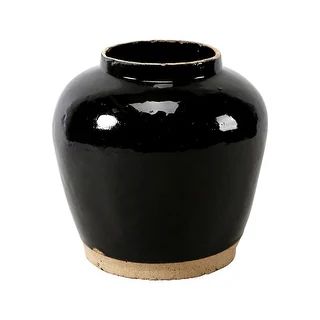Lily's Living Vintage Glazed Obsidian Small Vase With Unfinished Base - Black - 9"W x 9"L x 9"H | Bed Bath & Beyond