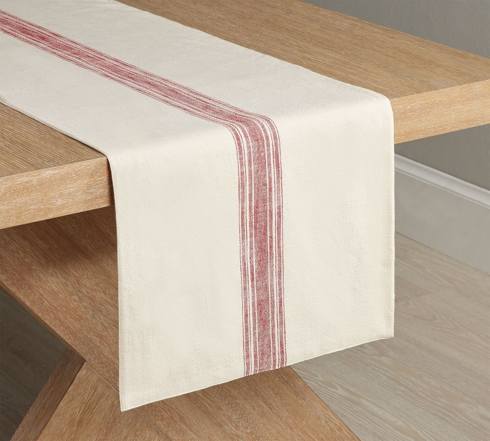 French Striped Organic Cotton Grain Sack Table Runner - Charcoal/Flax | Pottery Barn (US)