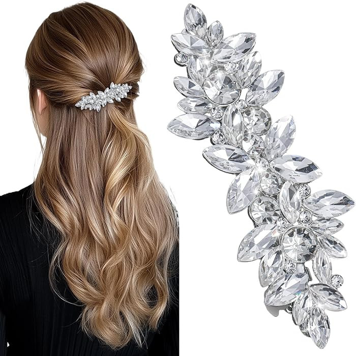 Rhinestone Hair Clips, Silver Sparkly Crystal Hair Pins Fancy Hair Barrettes for Women Wedding Ha... | Amazon (US)