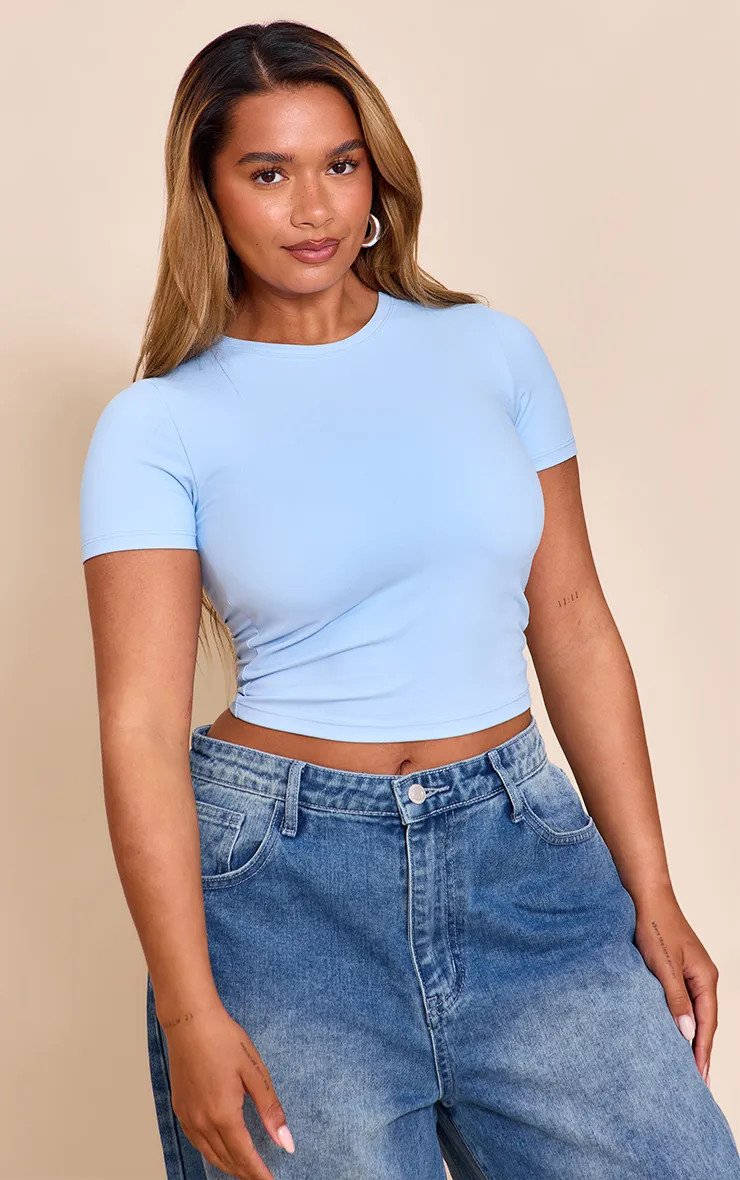Shape Sky Blue Built In Bra Sculp T-shirt | PrettyLittleThing UK