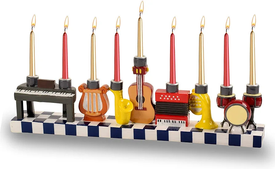 Ner Mitzvah Hand Painted Resin Hanukkah Menorah - Theme Menorahs for Chanukah - Musical Instrumen... | Amazon (US)
