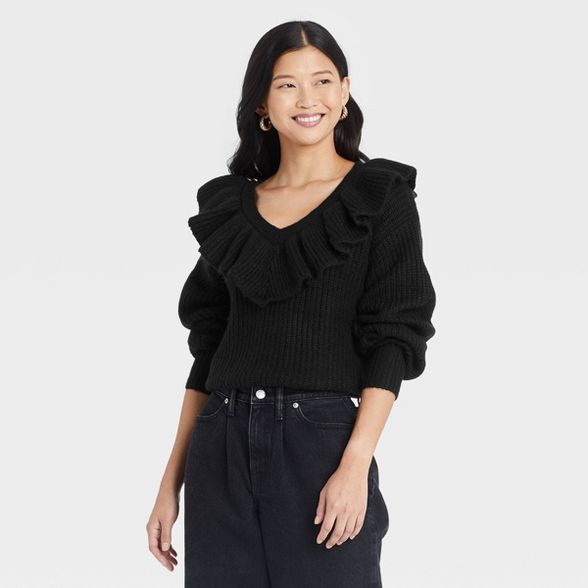 Women's V-Neck Ruffle Pullover Sweater - A New Day™ | Target