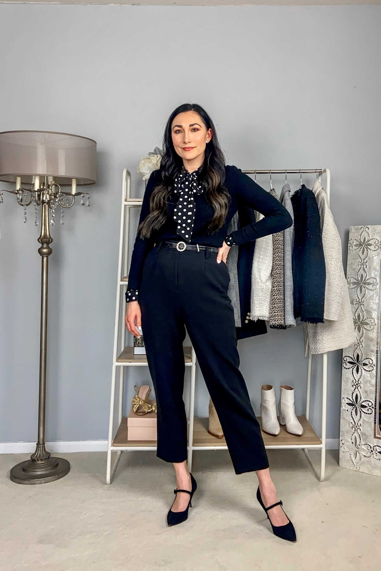 Today’s ootd 🖤 Unfortunately today I had to attend a funeral. It is sadly a normal part of life and can be a hard time to figure out what to wear because of emotionally how you may be feeling at that time. Having key pieces in your wardrobe you can easily grab will make it easier to put an outfit together when figuring out what to wear is the last thing on your mind. All of these pieces are items I had in my wardrobe that I wear to work. I normally wear a dress but the weather was cold today so I opted for pants instead. 

Linked similar items for entire look 
Black sweater 
Polka dot bow tie blouse 
Black high waisted trousers 
Black Mary Jane heels 

#LTKSeasonal #LTKstyletip #LTKworkwear