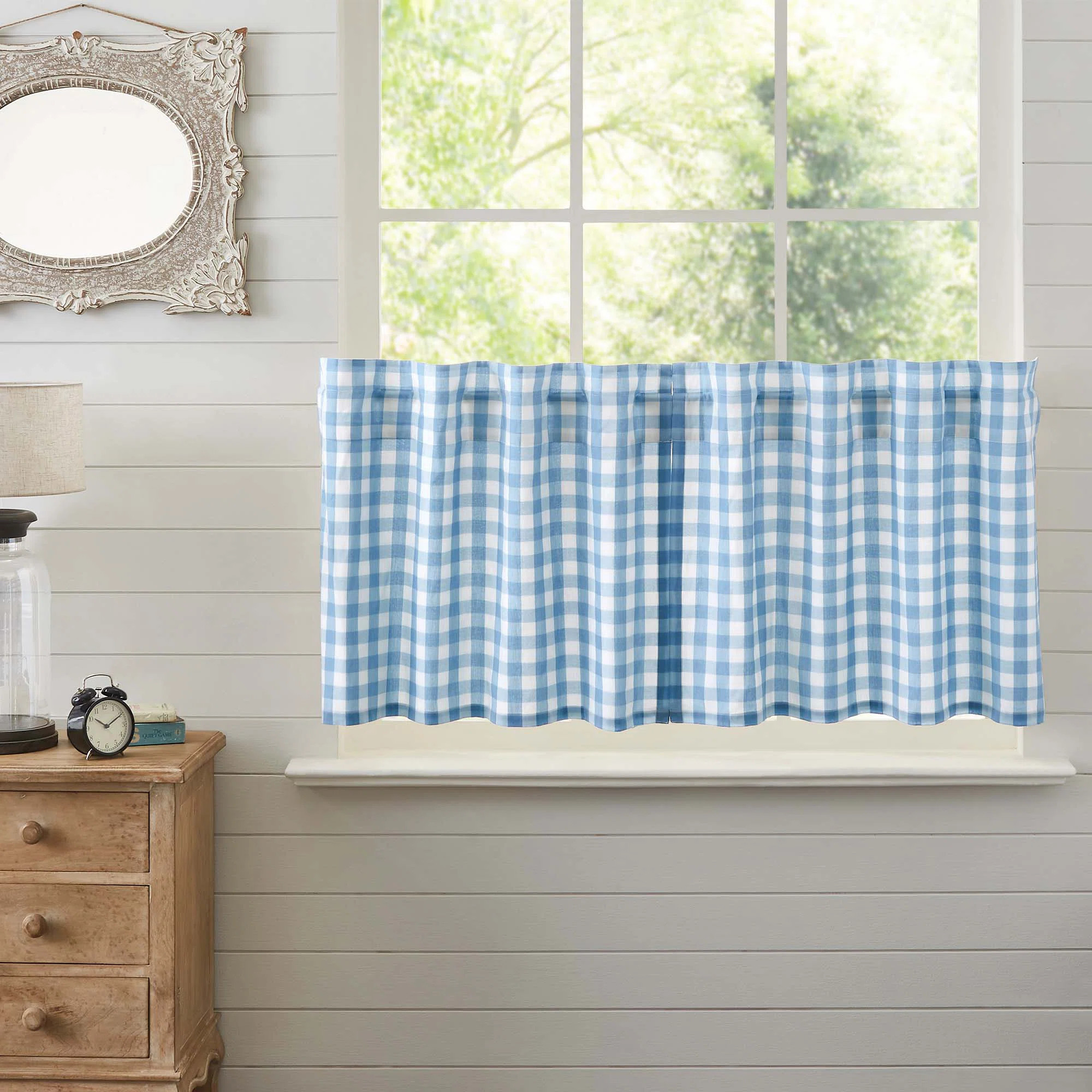 Gracie Oaks Anael Checkered Cotton Tailored 72" Cafe Curtain | Wayfair | Wayfair North America