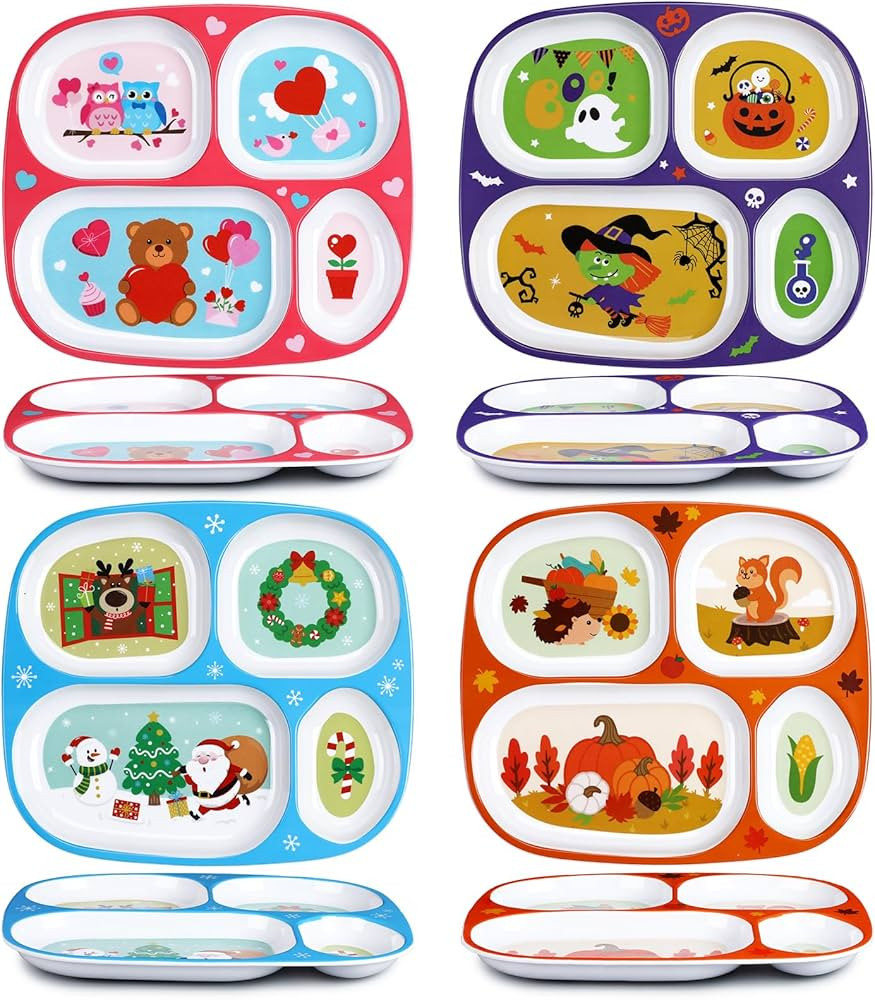 4 Pcs Valentine's Day Dinner Plates for Kids Boys Girls Plastic Dinnerware Divided Plates Novelty... | Amazon (US)