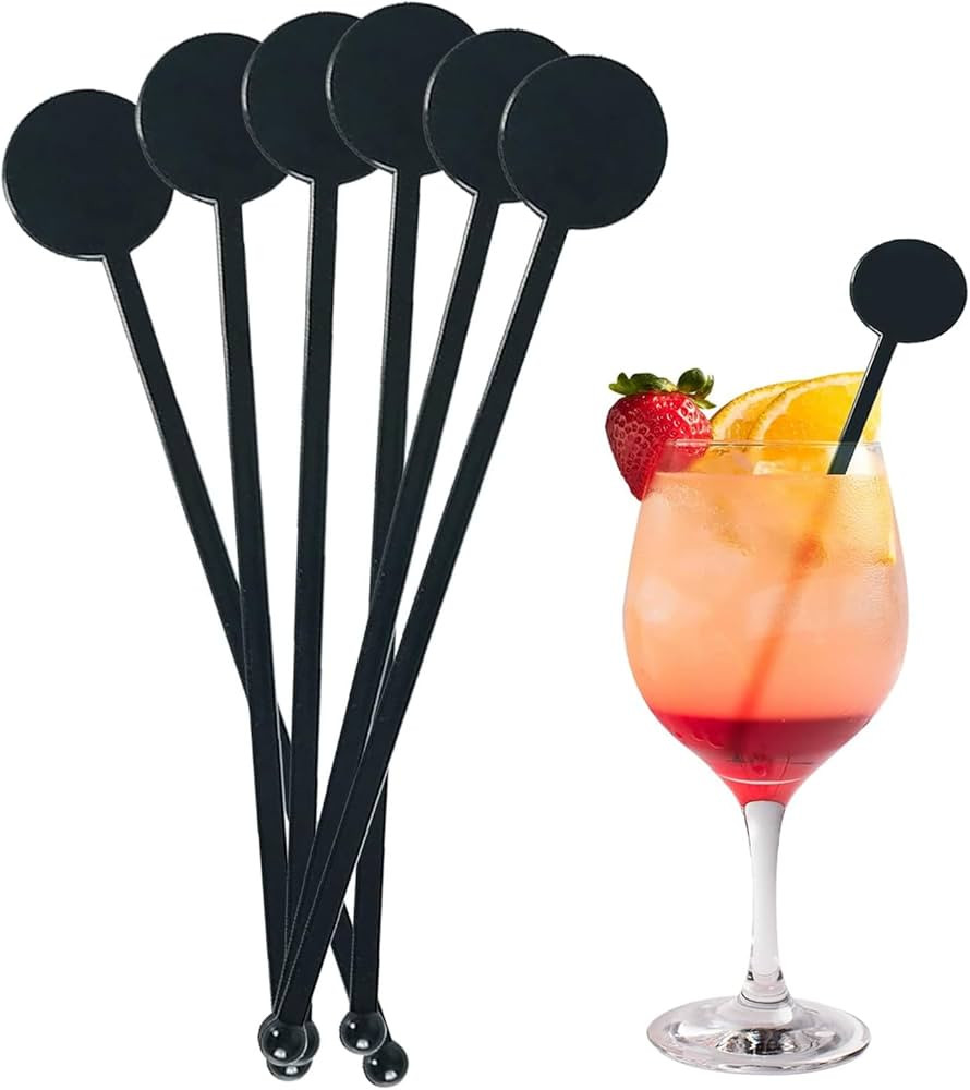 200Pcs Cocktail Swizzle Sticks, 7 Inches Disposible Plastic Disc Top Drink Stirrers Black Drinks ... | Amazon (US)