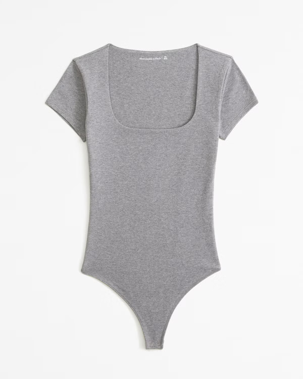 Short-Sleeve Cotton-Blend Seamless Fabric Squareneck Bodysuit | Abercrombie & Fitch (US)