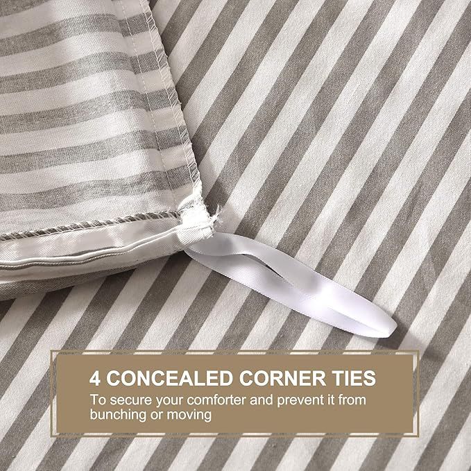 JELLYMONI 100% Natural Cotton 2pcs Striped Duvet Cover Sets,White Duvet Cover with Grey Stripes P... | Amazon (US)