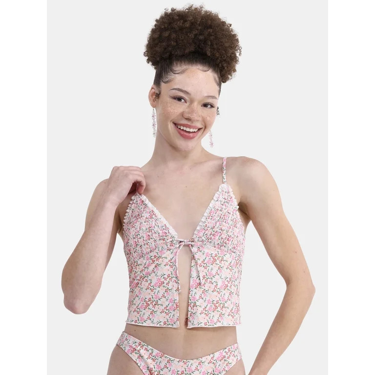 No Boundaries Women's Flutter Away Smocked Crop Top, Sizes XXS - XXL | Walmart (US)