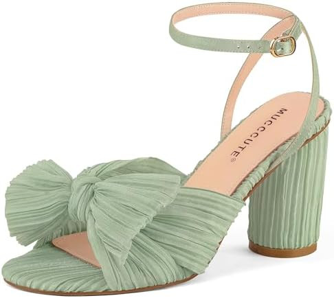 MUCCCUTE Women's Bow Knot Heeled Sandals Ankle Buckle Strap Chunky Open-toe Heels Comfortable Wed... | Amazon (US)