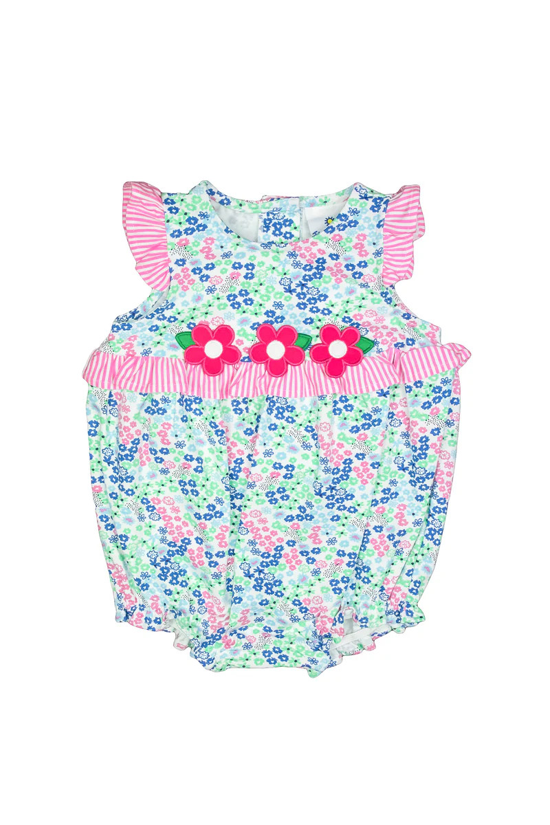 Floral Knit Romper With Applique Flowers | Florence Eiseman