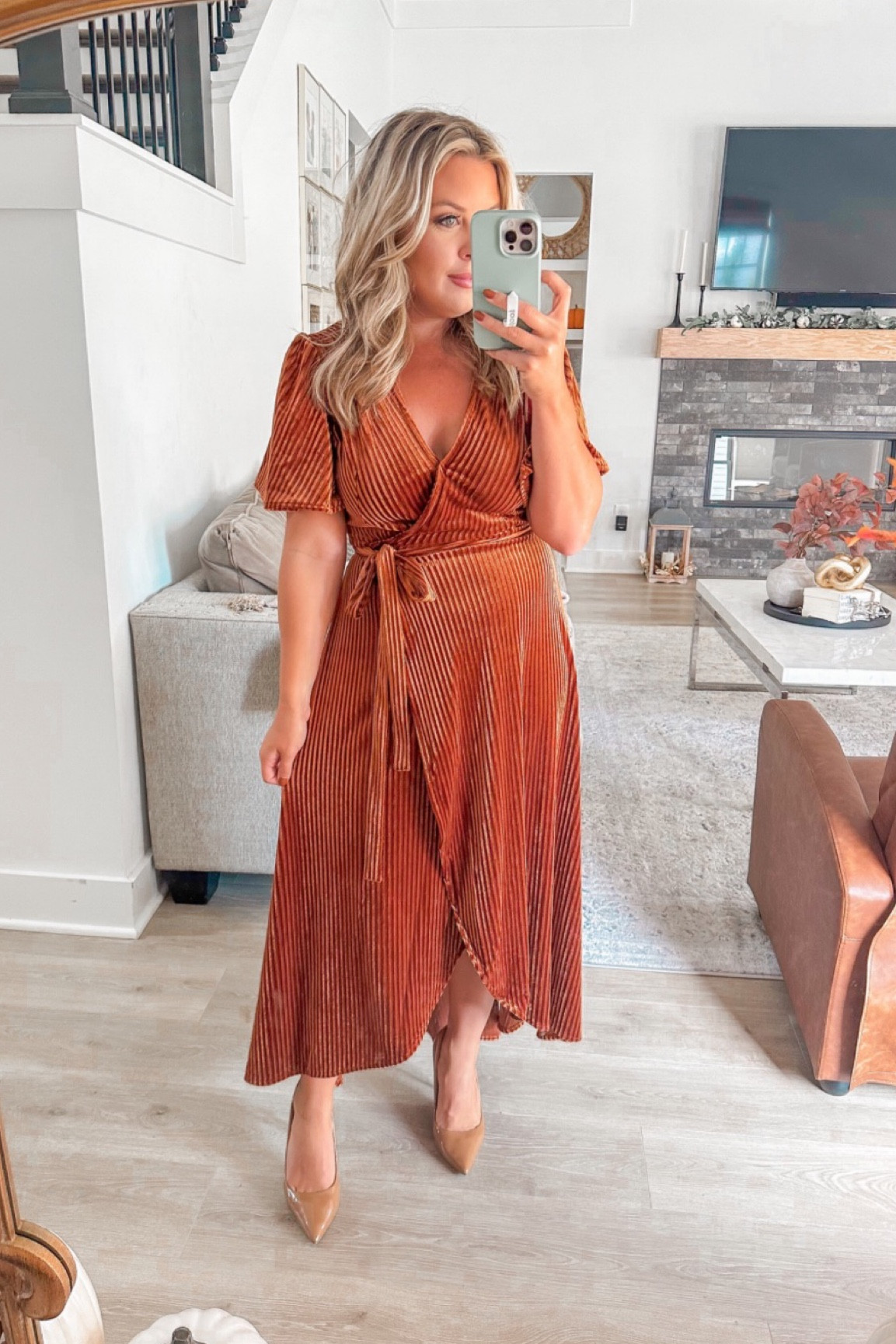 Fall maxi wedding guest dress from amazon. True to size. Fall dress. Fall wrap dress. Burnt orange fall dress. Wedding guest dress. Petite finds. 

#LTKxPrime #LTKfindsunder50