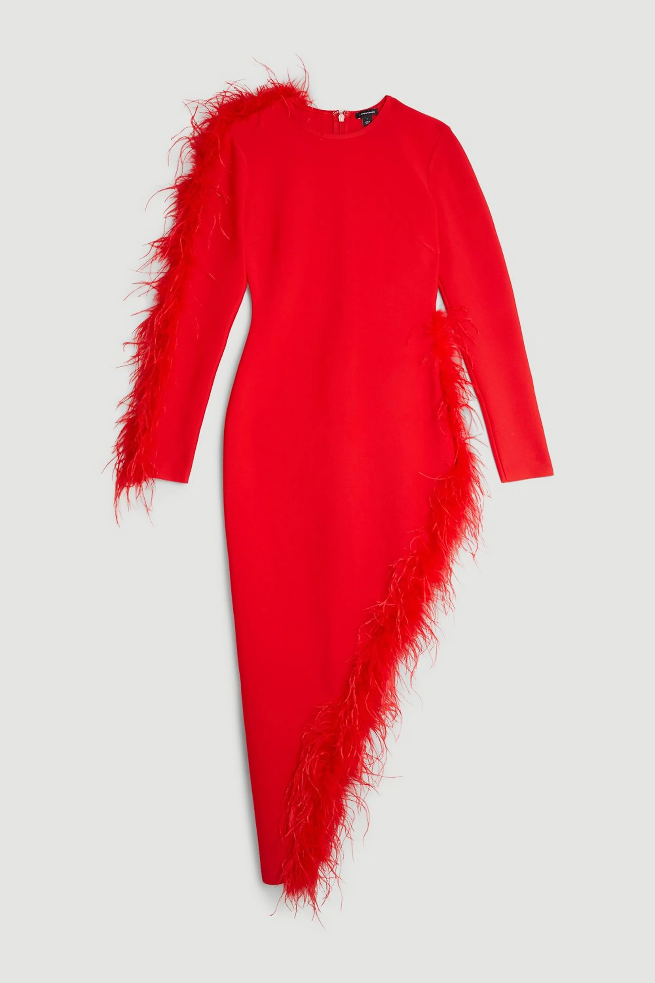 Figure Form Bandage Knit Split Feather Hem Maxi Dress | Karen Millen US