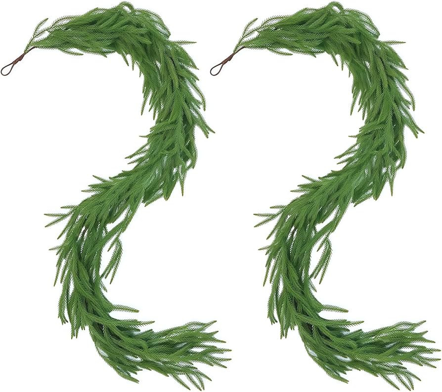 2pcs Christmas Norfolk Pine Garland - 6ft Realistic Artificial Pine Greenery Cypress Garland for ... | Amazon (CA)