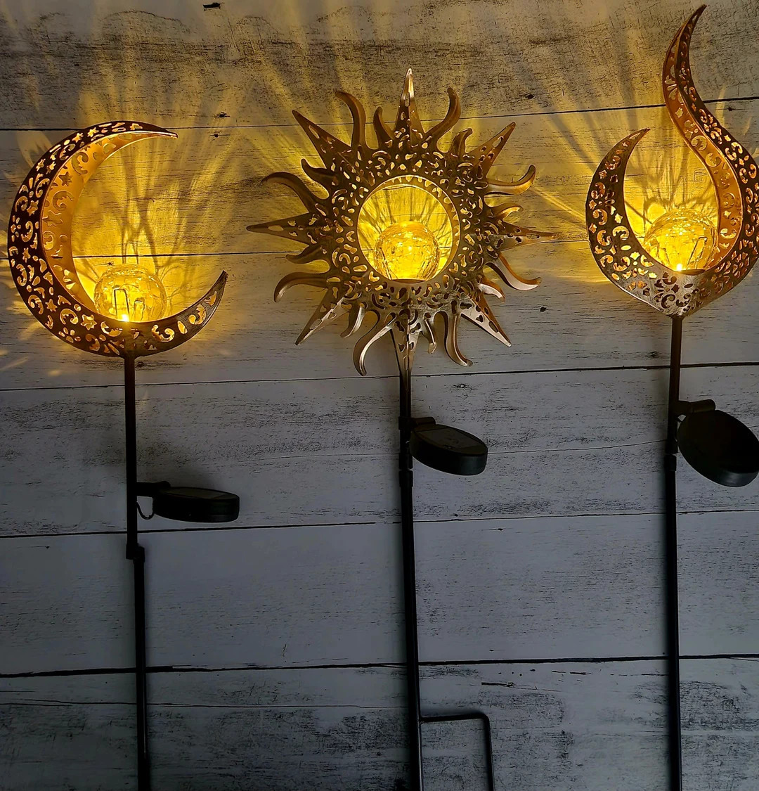 Solar Moon, Sun or Flame Ground Stake Light, Fairy Lights, Garden Decor, Porch Decor, Patio Decor... | Etsy (US)