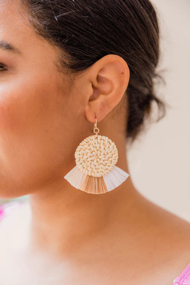 Coastal Vibes Rattan Fan Earrings | Pink Lily