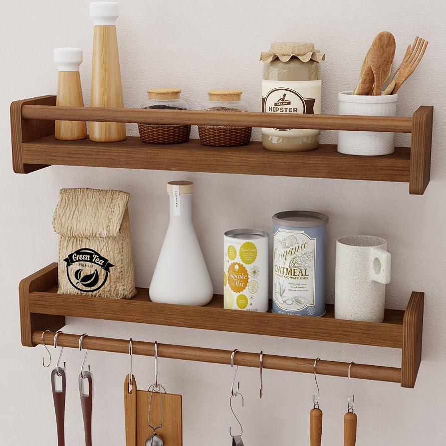 Nursery Floating Shelves with Hanging Rod, 24 Inch Kid's Bookshelves Set of 2, Wall Mounted Baby ... | Amazon (US)