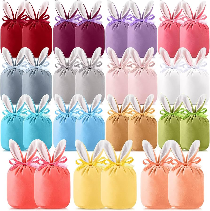 30 Pcs Easter Bunny Gift Bags with Drawstring Rabbit Ear Velvet Bags 5.3 x 6 Inch Easter Candy Tr... | Amazon (US)