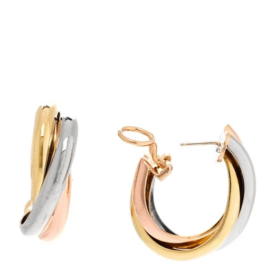 18K Pink Yellow White Gold 9.5mm Trinity Hoop Earrings | FASHIONPHILE (US)