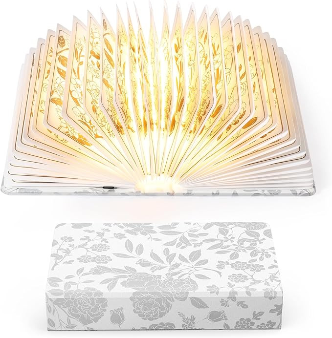 Floral Print Book Light,3-Color Book Lamp Book Lovers Gifts | 1200mAh Portable Foldable Paper Des... | Amazon (US)