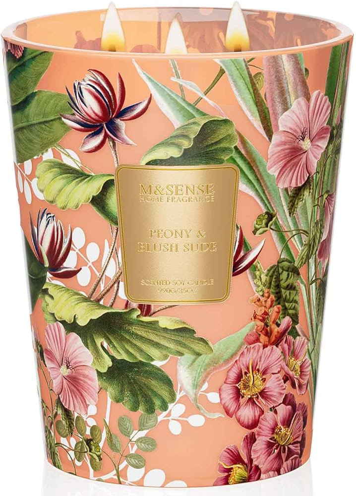 M&SENSE Large Soy Scented Candles Peony & Blush Sude, Non Toxic Natural Spring Candles 35oz 150 H... | Amazon (US)