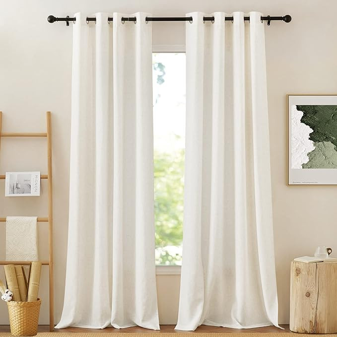 NICETOWN Flax Linen Curtains for Windows 84 inch Length, Grommet Semi Sheer Vertical Drapes Priva... | Amazon (US)