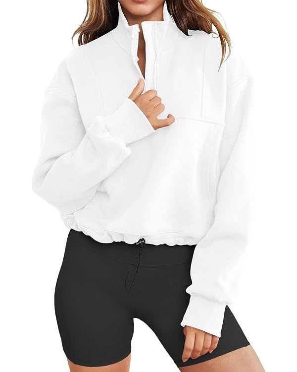 LEEDYA Womens Long Sleeve Mock Neck Crop Top 1/2 Zip Pullover Sweatshirt Lightweight Casual Top | Amazon (US)
