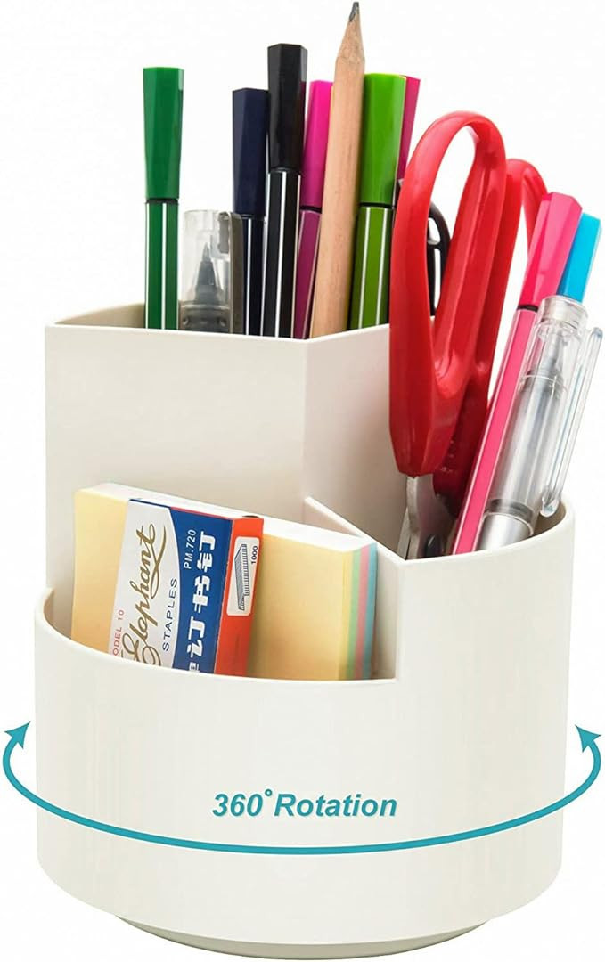 Desk Pencil Pen Holder, Desk Organizers 3 Slots 360-Degree Rotating Pen Holder for Desktop Storag... | Amazon (US)