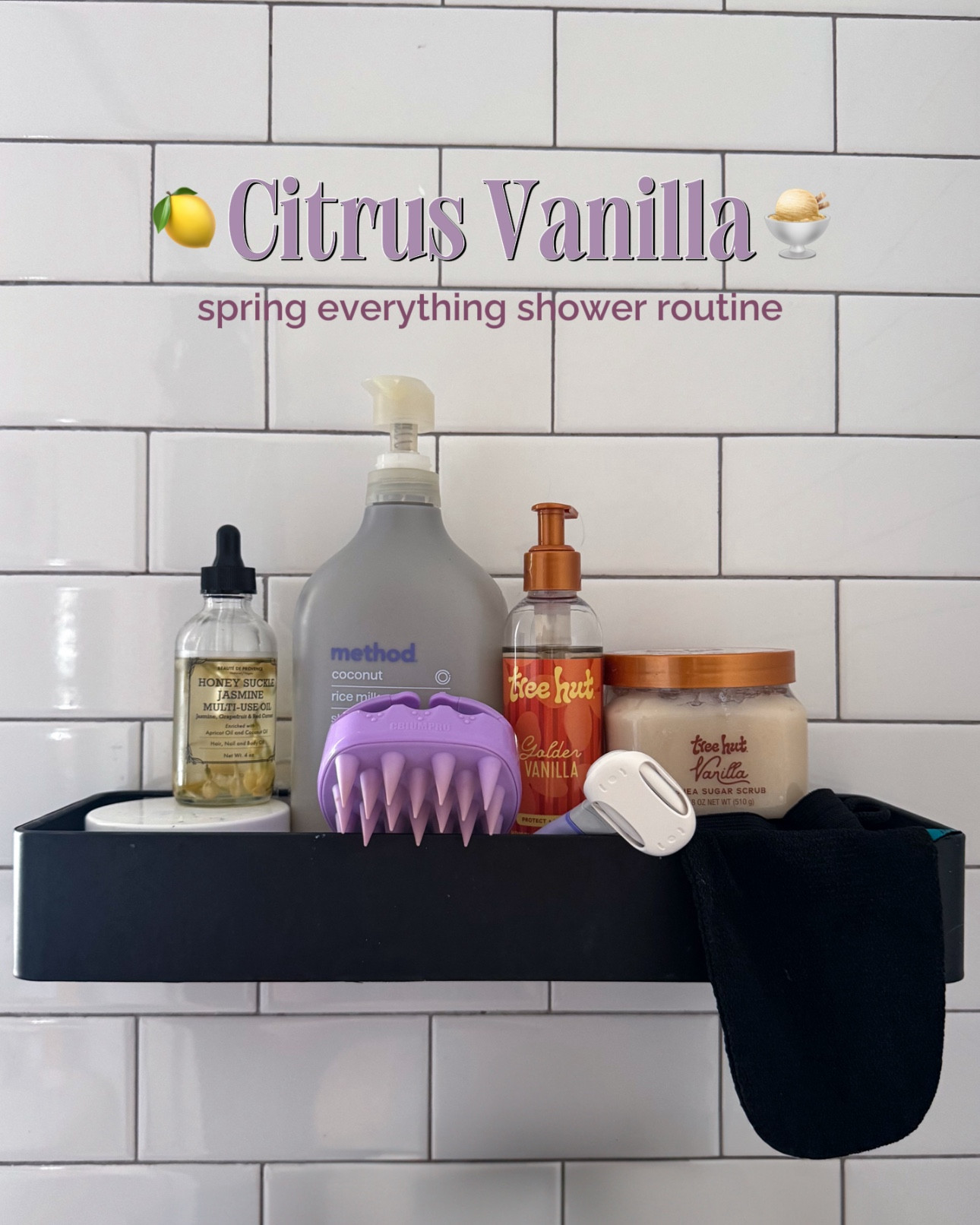 my current go-to everything shower routine for spring 😌🌷✨ (excluding hair! i didn’t have enough space 😝) step 1: cleanse with method body wash  step 2: scrub with tree but shea vanilla sugar scrub step 3: prep my skin with tree hut golden vanilla shave oil step 4: shave with gillette venus razor step 5: pat my skin dry, leaving it a bit damp step 6: moisturize with l’occitane extra gentle lotion step 7: lock in hydration with beaut de provence body oil step 8: apply curie orange neroli deodorant  step 9: apply billie eilish no1 fragrance  this routine leaves me smelling sooo good & makes my skin so soft & smooth! 💜

#LTKgrwm #LTKselfcare #LTKmorningroutine