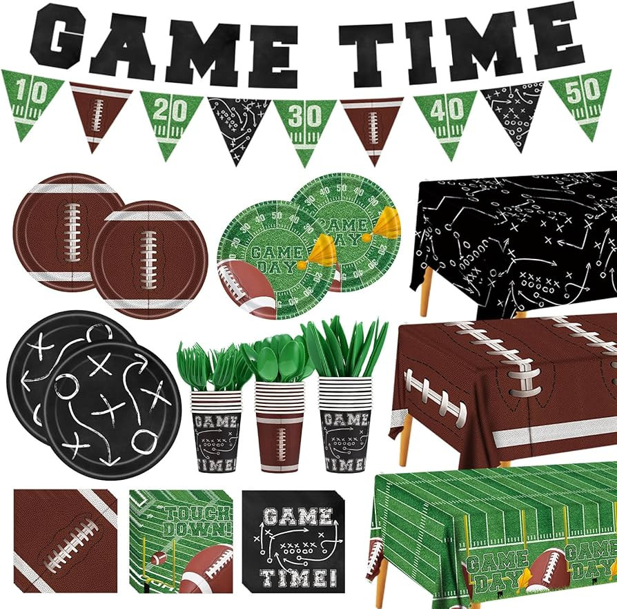 Football Party Supplies Decor Kit for 24 Guests - 3 Tablecloths, Microwave-Safe Plates, Napkins, ... | Amazon (US)
