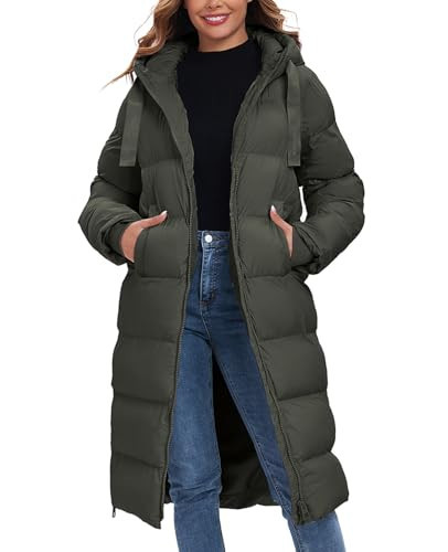 HOTIAN Women's Thickened Down Jacketts Maxi Length Winter Warm Puffer Coat Hooded Parka Jacket Padded Outerwear(Grey-2XL) | Amazon (US)
