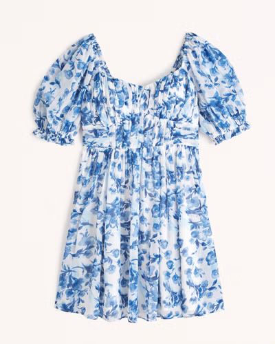 Ruched Ruffle Puff Sleeve Mini Dress | Abercrombie & Fitch (US)