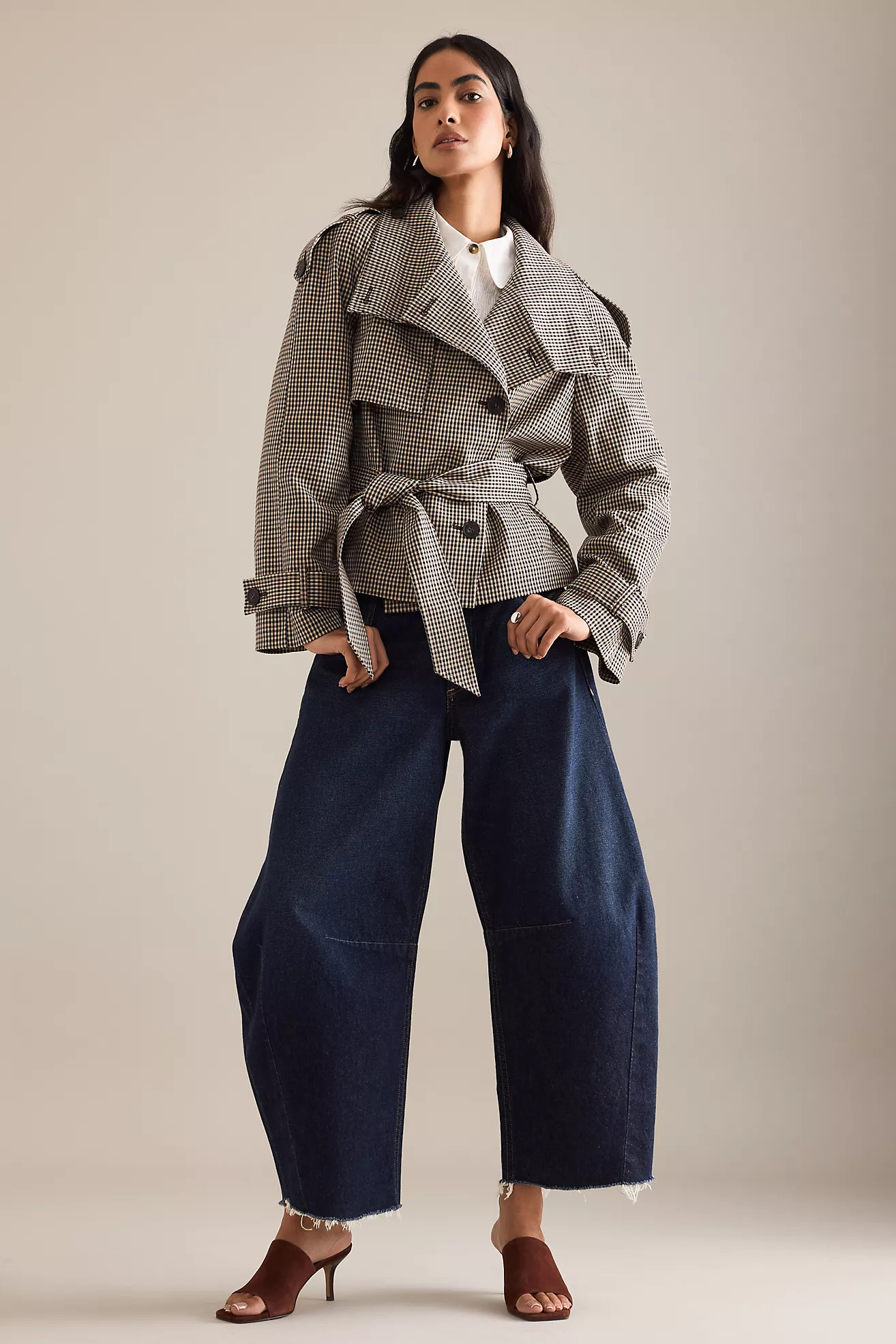 By Anthropologie Crop Plaid Trench Coat | Anthropologie (US)