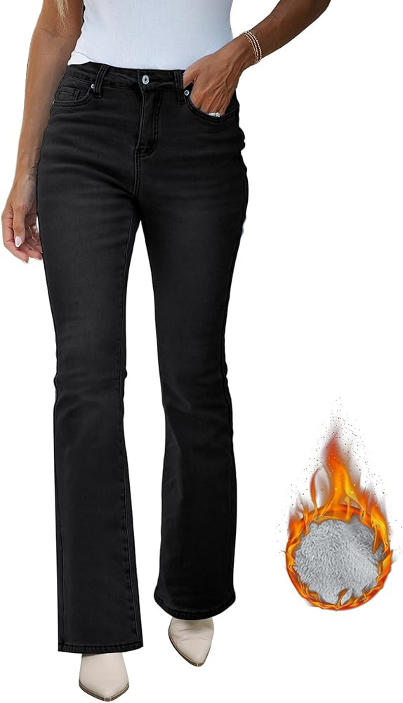 GRAPENT Bootcut Jeans for Women High Waist Stretchy Fleece Lined Pants Flare Jeans Denim Thermal Pants Winter Clothes | Amazon (US)
