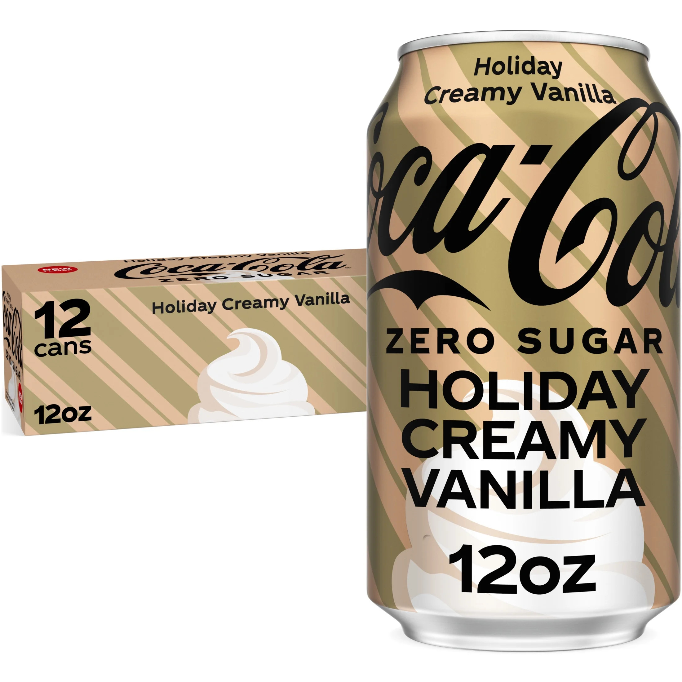 Coca-Cola Zero Sugar Holiday Creamy Vanilla Soda Pop Fridge Pack Cans, 12 fl oz, 12 Pack | Walmart (US)