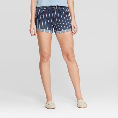 Women's High-Rise Striped Midi Jean Shorts - Universal Thread™ Dark Wash | Target