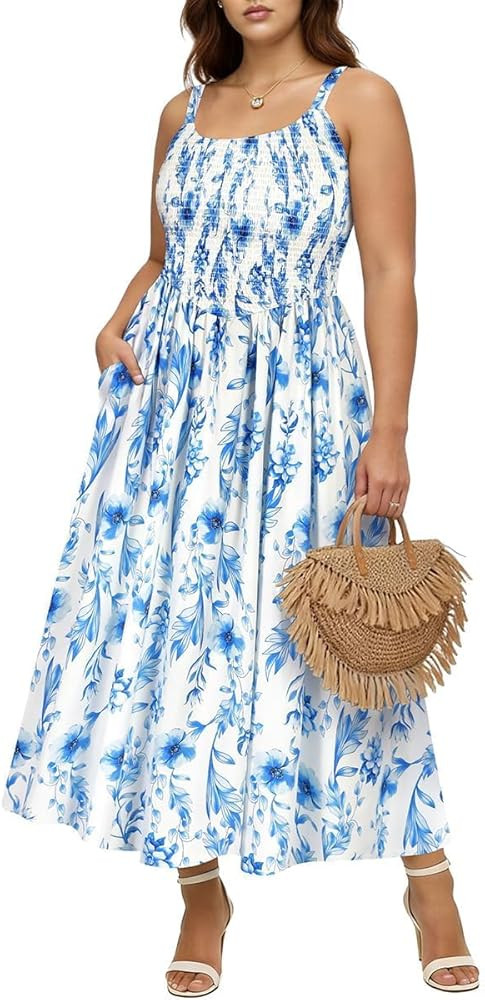 RITERA Plus Size Dresses for Curvy Women 1X Spaghetti Strap Square Neck Summer Maxi Dress Sleevel... | Amazon (US)