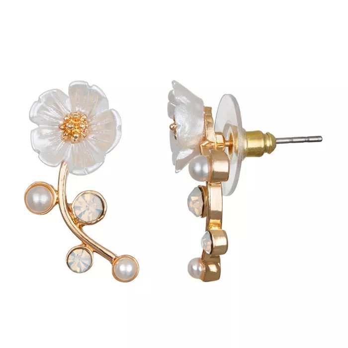 LC Lauren Conrad Gold Tone Flower with Stem Button Earrings | Kohl's