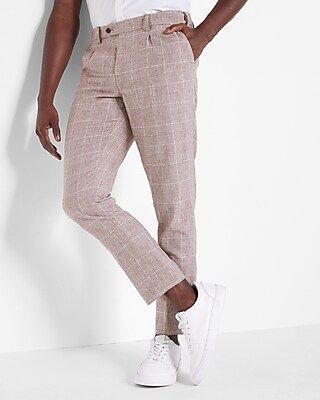 Extra Slim Brown Plaid Linen-Blend Suit Pant | Express