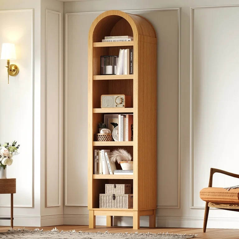Kromapolis 6-Tier Arched Storage Bookcase with 2 Adjustable Shelves,Narrow Wood Bookshelf Open Di... | Walmart (US)