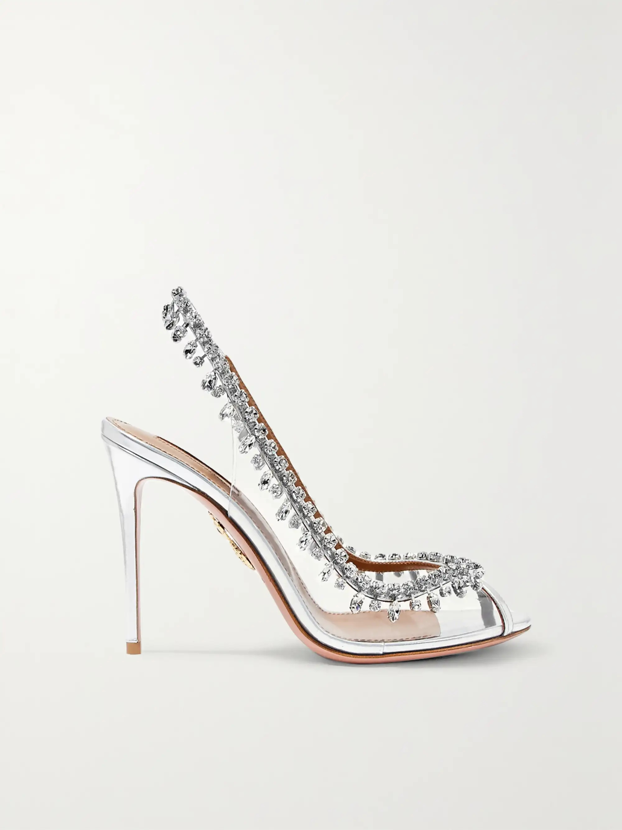 Silver Temptation embellished metallic leather and PVC slingback pumps | AQUAZZURA | NET-A-PORTER | NET-A-PORTER APAC