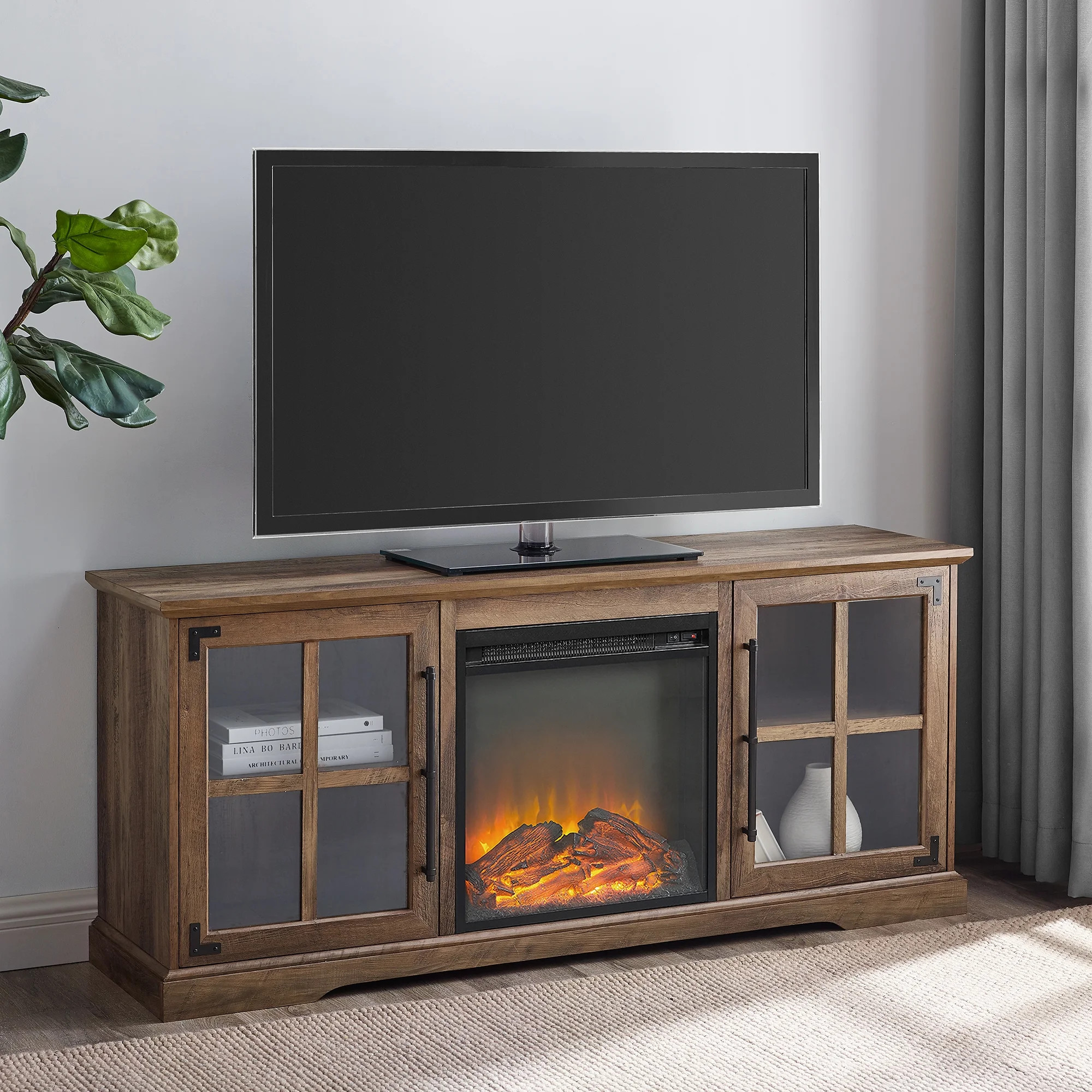 River Street Designs Reclaimed Barnwood Fireplace TV Stand | Walmart (US)
