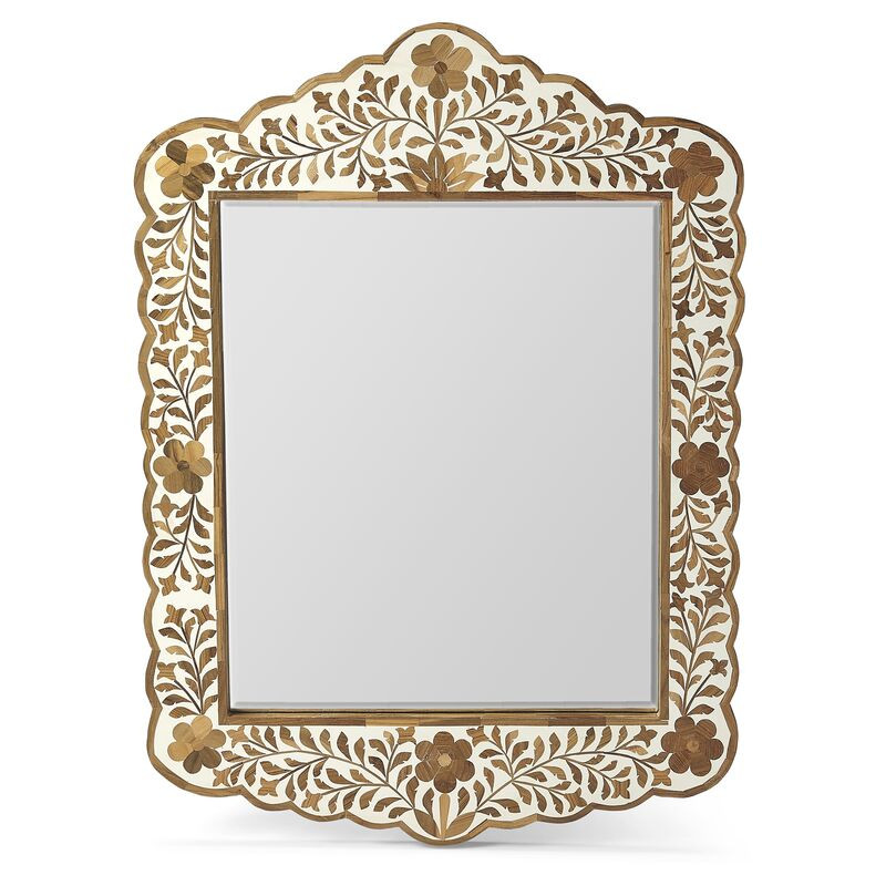 Briarhill Bone-Inlay Wall Mirror, Teak/Ivory | One Kings Lane