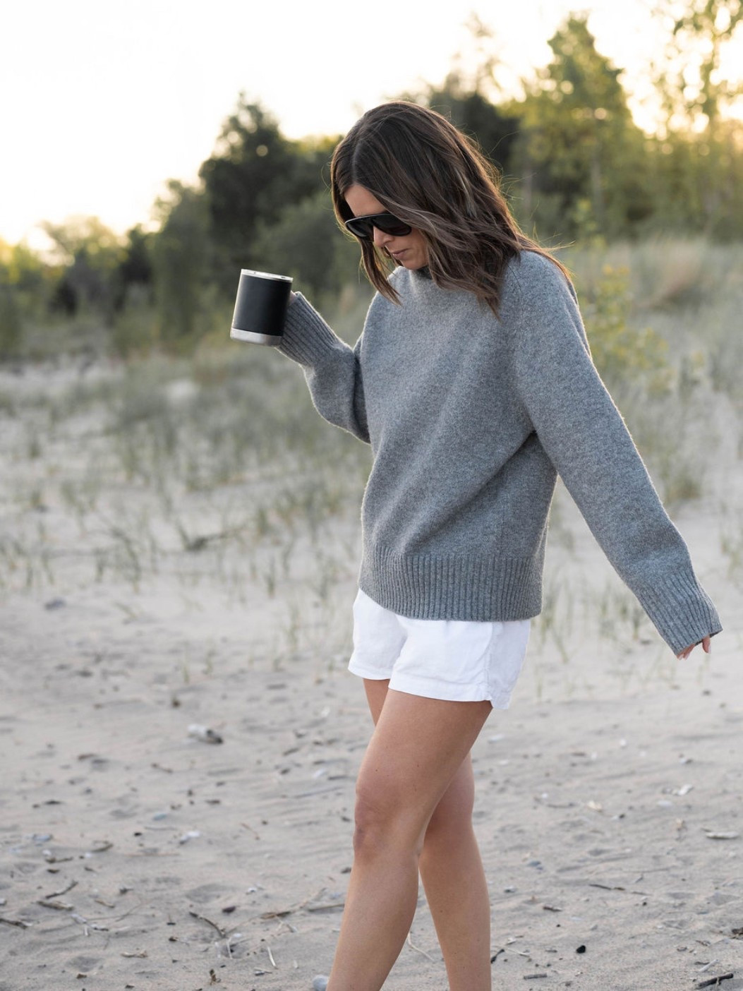 Sweater is not quite the same but same style linked. Morning beach walk 

@OAK + FORT @Aritzia

#LTKsummer #LTKcanada