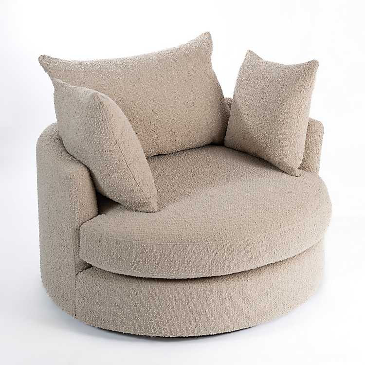 Round Sand Boucle Swivel Accent Chair | Kirkland's Home
