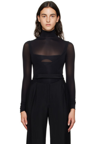 Black Ruched Bodysuit | SSENSE