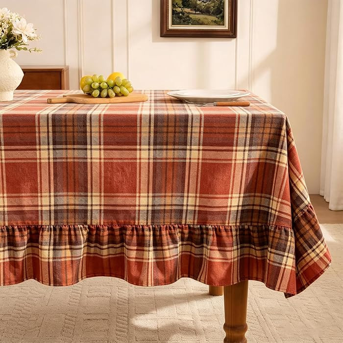 Fall Gingham Plaid Ruffled Tablecloth Fabric Farmhouse Cottage Vintage Table Cloth Buffalo Plaid ... | Amazon (US)