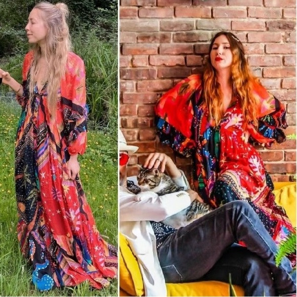 FARM Rio Multicolor Long Sleeve Dress diagonal scarves size large NWT | Poshmark